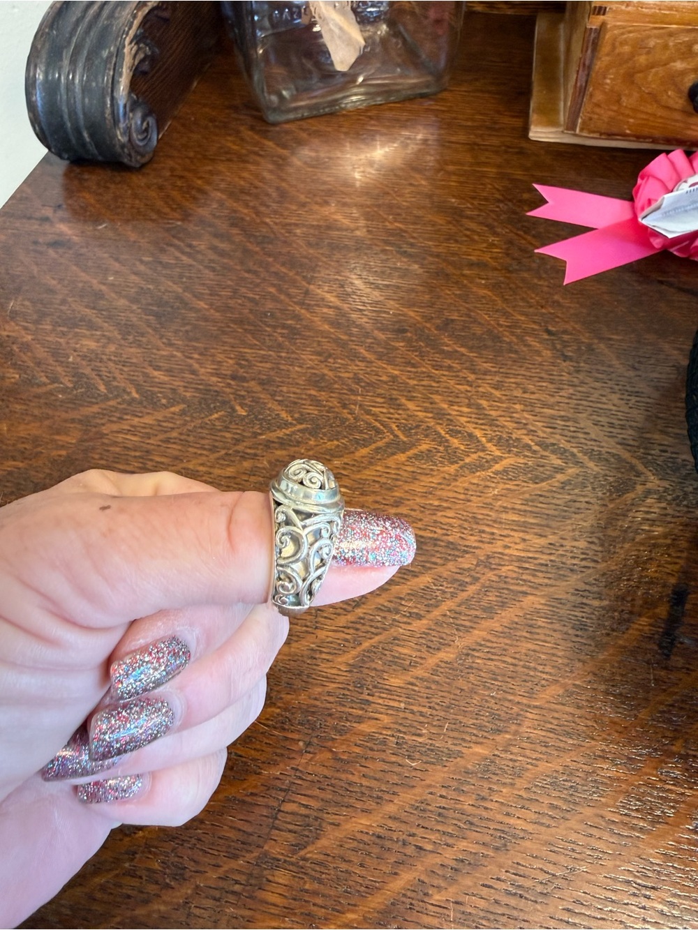 Brighton Ornate Sterling-Look Silver Scroll Ring. Size 8 - Picture 2 of 7